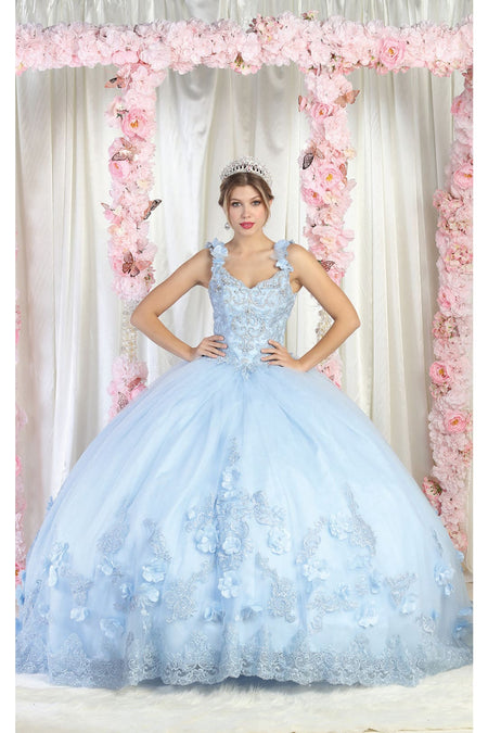 LA Merchandise LA180 Sleeveless Corset V-Neck Embroidered Quinceanera Ball Gown - BABY BLUE - LA Merchandise
