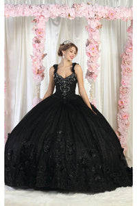 LA Merchandise LA180 Sleeveless Corset V-Neck Embroidered Quinceanera Ball Gown - BLACK - LA Merchandise