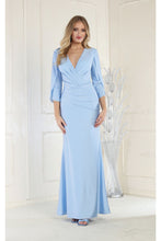 Load image into Gallery viewer, LA Merchandise LA1831 3/4 Sleeve V-Neck Ruched Sheath Formal Gown - DUSTY BLUE - LA Merchandise