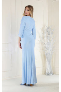 LA Merchandise LA1831 3/4 Sleeve V-Neck Ruched Sheath Formal Gown - - LA Merchandise