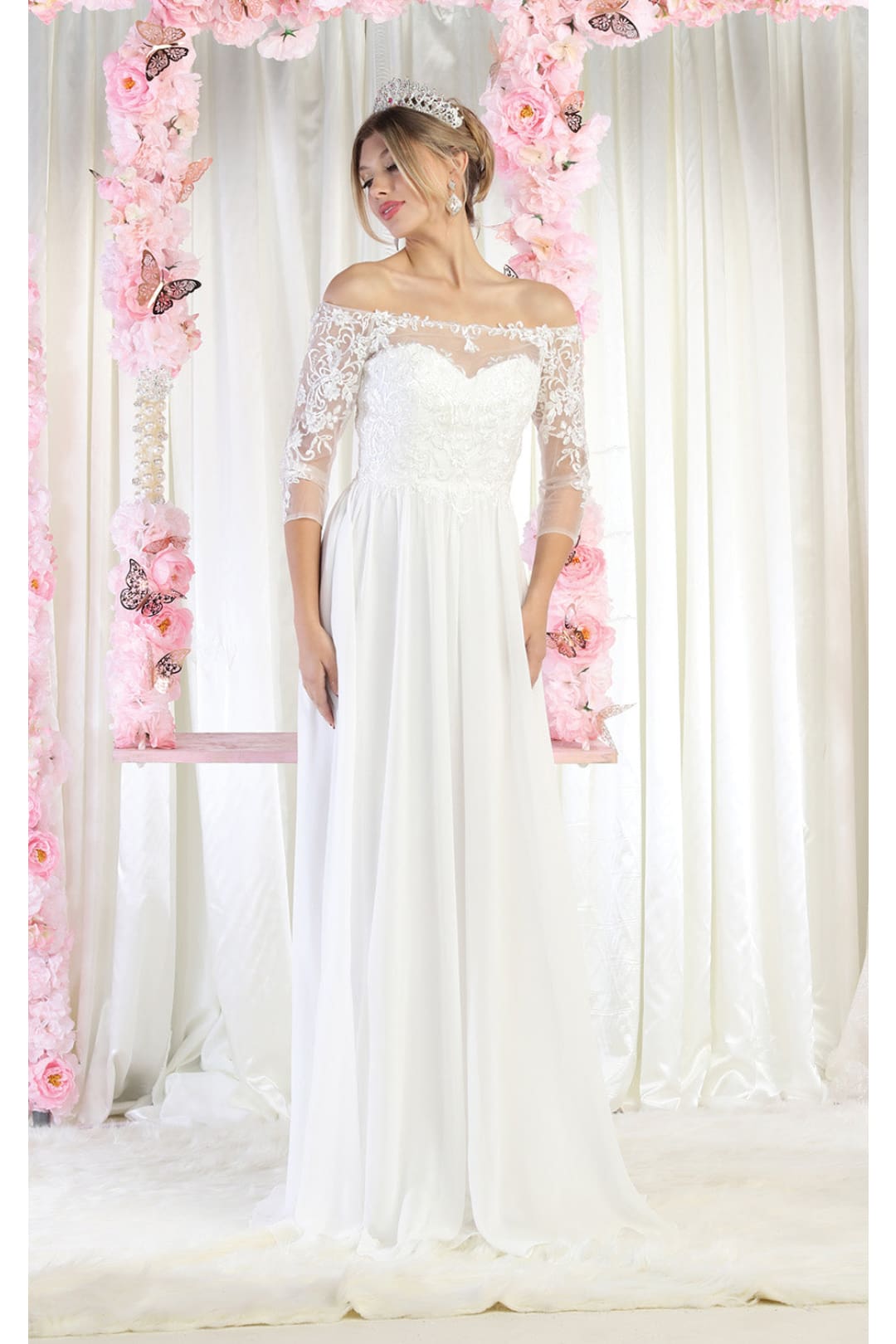 LA Merchandise LA1853B Classy Ivory Off the Shoulder Bridal Gowns - IVORY - LA Merchandise