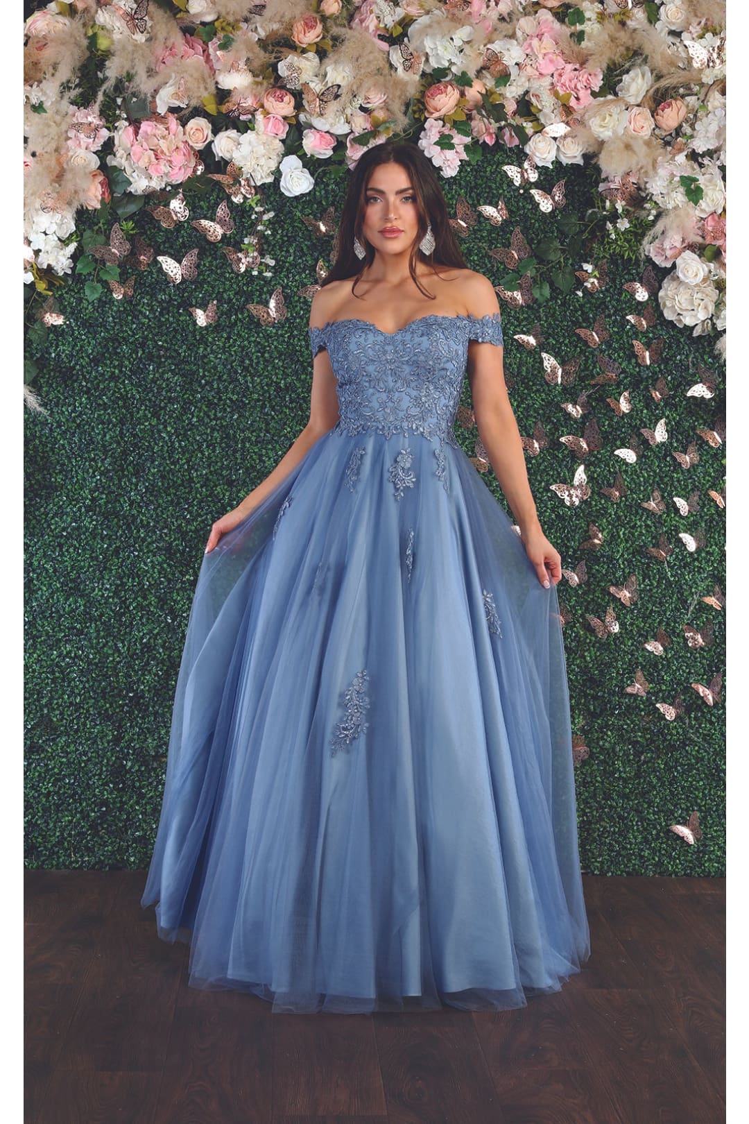 LA Merchandise LA1866 Sweet 16 Off The Shoulder Gown - DUSTY BLUE - LA Merchandise
