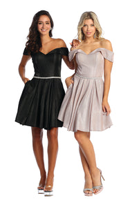 LA Merchandise LA1877 Glitter Off The Shoulder Short Homecoming Dress - - LA Merchandise
