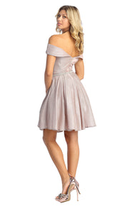 LA Merchandise LA1877 Glitter Off The Shoulder Short Homecoming Dress - - LA Merchandise