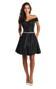 LA Merchandise LA1877 Glitter Off The Shoulder Short Homecoming Dress - BLACK 2 - LA Merchandise