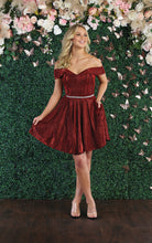 Load image into Gallery viewer, LA Merchandise LA1877 Glitter Off The Shoulder Short Homecoming Dress - BURGUNDY 2 - LA Merchandise