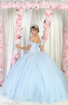 Load image into Gallery viewer, LA Merchandise LA187 Corset Floral Quinceanera Ball Gown with Detachable Sleeves - BABY BLUE - LA Merchandise