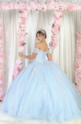 LA Merchandise LA187 Corset Floral Quinceanera Ball Gown with Detachable Sleeves - BABY BLUE - LA Merchandise