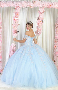 LA Merchandise LA187 Corset Floral Quinceanera Ball Gown with Detachable Sleeves - BABY BLUE - LA Merchandise