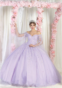 LA Merchandise LA187 Corset Floral Quinceanera Ball Gown with Detachable Sleeves - LILAC - LA Merchandise