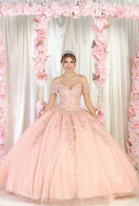 LA Merchandise LA187 Corset Floral Quinceanera Ball Gown with Detachable Sleeves - ROSE GOLD - LA Merchandise