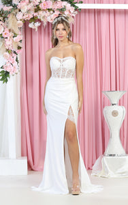 LA Merchandise LA1887B Sexy Sheer Boned Bodice Bridal Dress Ivory - IVORY - LA Merchandise