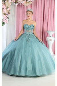 LA Merchandise LA188 Strapless Floral Quinceanera Dress - Sage - Dress LA Merchandise