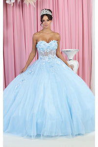 LA Merchandise LA188 Strapless Floral Quinceanera Dress - Baby Blue - Dress LA Merchandise