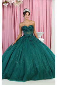 LA Merchandise LA188 Strapless Floral Quinceanera Dress - Hunter Green - Dress LA Merchandise