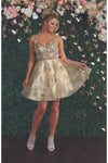 Load image into Gallery viewer, LA Merchandise LA1894 Short A-Line Floral Glitter Cocktail Party Dress - CHAMPAGNE - LA Merchandise