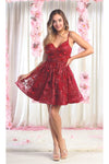 Load image into Gallery viewer, LA Merchandise LA1894 Short A-Line Floral Glitter Cocktail Party Dress - BURGUNDY - LA Merchandise
