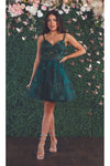 Load image into Gallery viewer, LA Merchandise LA1894 Short A-Line Floral Glitter Cocktail Party Dress - HUNTER GREEN - LA Merchandise
