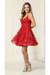 Load image into Gallery viewer, LA Merchandise LA1894 Short A-Line Floral Glitter Cocktail Party Dress - RED - LA Merchandise