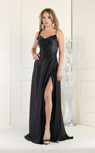 LA Merchandise LA1901 Long Bridesmaids Satin Dress - BLACK - LA Merchandise