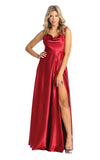 Load image into Gallery viewer, LA Merchandise LA1901 Long Slit Scoop Neck Bridesmaids Satin Dress - BURGUNDY - LA Merchandise