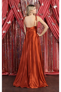 LA Merchandise LA1901 Long Slit Scoop Neck Bridesmaids Satin Dress - - LA Merchandise