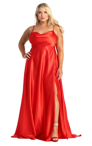 LA Merchandise LA1901 Long Slit Scoop Neck Bridesmaids Satin Dress - RED - LA Merchandise