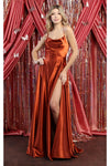 Load image into Gallery viewer, LA Merchandise LA1901 Long Slit Scoop Neck Bridesmaids Satin Dress - RUST - LA Merchandise
