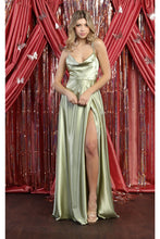 Load image into Gallery viewer, LA Merchandise LA1901 Long Slit Scoop Neck Bridesmaids Satin Dress - SAGE - LA Merchandise
