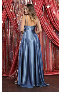 LA Merchandise LA1901 Long Slit Scoop Neck Bridesmaids Satin Dress - - LA Merchandise