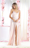 Load image into Gallery viewer, LA Merchandise LA1901 Long Slit Scoop Neck Bridesmaids Satin Dress - BLUSH - LA Merchandise