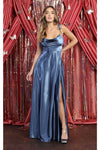 Load image into Gallery viewer, LA Merchandise LA1901 Long Slit Scoop Neck Bridesmaids Satin Dress - DUSTY BLUE - LA Merchandise