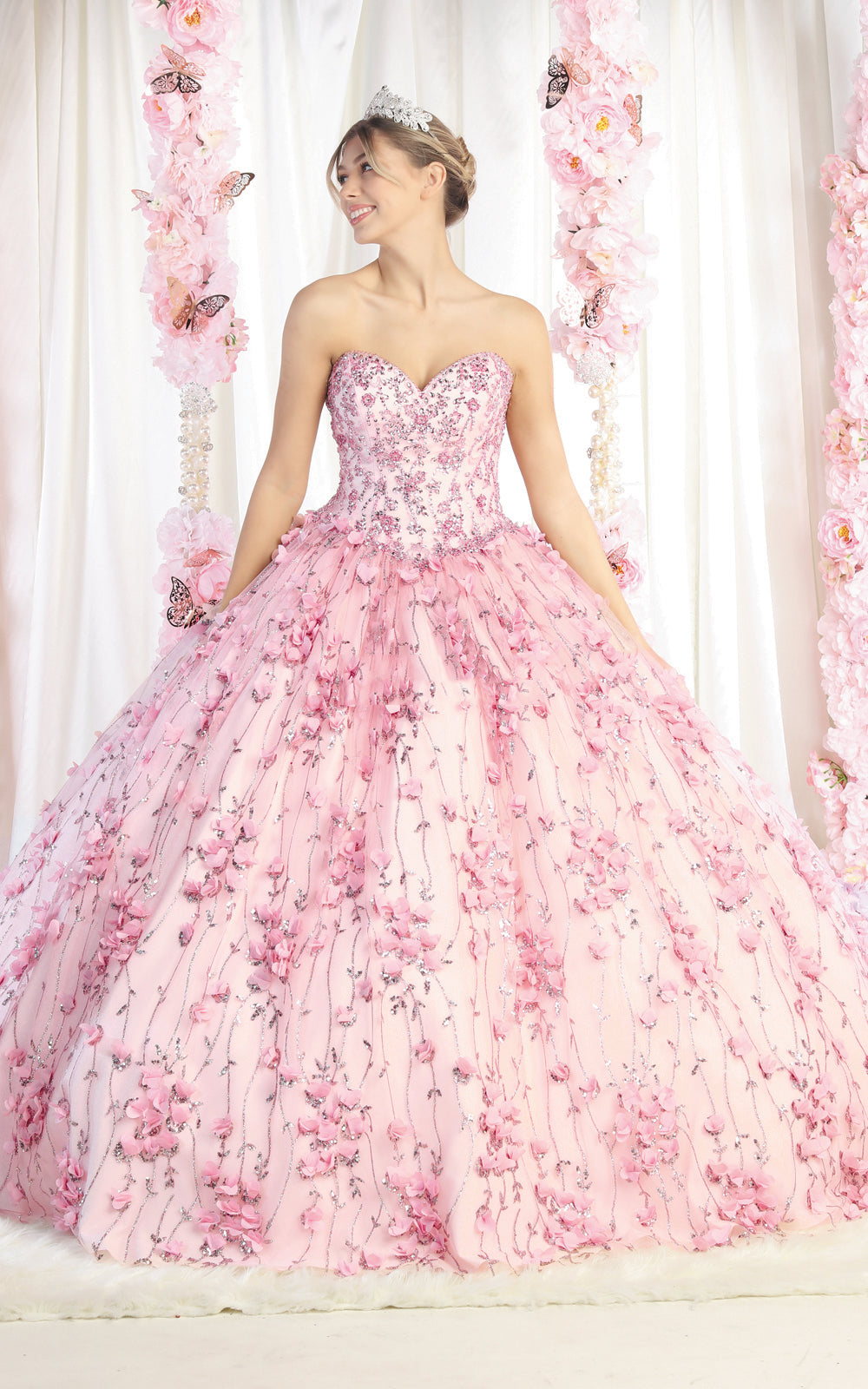 LA Merchandise LA190 Strapless Corset 3D Floral Quinceanera Ball Gown - BLUSH - LA Merchandise