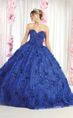 LA Merchandise LA190 Strapless Corset 3D Floral Quinceanera Ball Gown - ROYAL BLUE - LA Merchandise