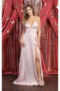 LA Merchandise LA1910 Corset Deep V-Neck Prom Gown - ROSE GOLD - Dress LA Merchandise