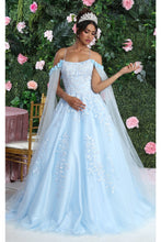 Load image into Gallery viewer, LA Merchandise LA191 Cape Sleeves Embroidered Ball Quince Dress - BABY BLUE - Dress LA Merchandise