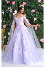 Load image into Gallery viewer, LA Merchandise LA191 Cape Sleeves Embroidered Ball Quince Dress - LILAC - Dress LA Merchandise