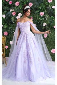 LA Merchandise LA191 Cape Sleeves Embroidered Ball Quince Dress - LILAC - Dress LA Merchandise