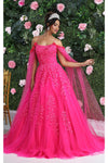 Load image into Gallery viewer, LA Merchandise LA191 Cape Sleeves Embroidered Ball Quince Dress - FUCHSIA - Dress LA Merchandise