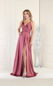 LA Merchandise LA1945 A-Line V-Neck Long Formal Evening Gown - LIPSTICK - LA Merchandise