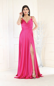 LA Merchandise LA1945 A-Line V-Neck Long Formal Evening Gown - FUCHSIA - LA Merchandise