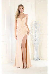 LA Merchandise LA1946 Ruched Bodice Formal Evening Gown - CHAMPAGNE - Dress LA Merchandise