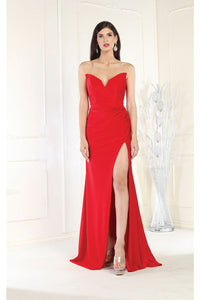 LA Merchandise LA1946 Ruched Bodice Formal Evening Gown - RED - Dress LA Merchandise