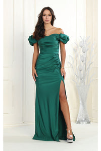 LA Merchandise LA1948 Puffed Sleeve Off Shoulder Bridesmaid Gown - HUNTER GREEN - LA Merchandise
