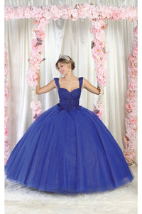 LA Merchandise LA194 Sheer Bodice Corset Quinceanera Dress - ROYAL BLUE - LA Merchandise