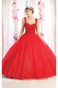 LA Merchandise LA194 Sheer Bodice Corset Quinceanera Dress - RED - LA Merchandise