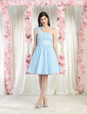 LA Merchandise LA1952 3D Floral Applique Homecoming Dress - BABY BLUE - Dress LA Merchandise