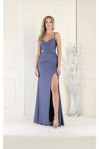 LA Merchandise LA1954 Ruched Bodice Maid Of Honor Gown - DUSTY BLUE - Dress LA Merchandise
