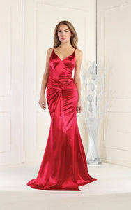 LA Merchandise LA1955 Sleeveless V-Neck Ruched Satin Bridesmaid Gown - BURGUNDY - Dress LA Merchandise