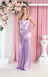 LA Merchandise LA1955 Sleeveless V-Neck Ruched Satin Bridesmaid Gown - MAUVE - Dress LA Merchandise
